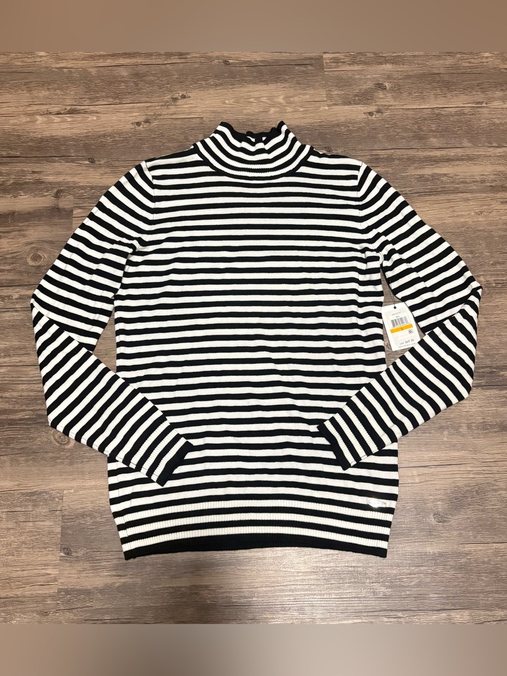 Calvin Klein Black & White Striped Turtleneck Sweater
